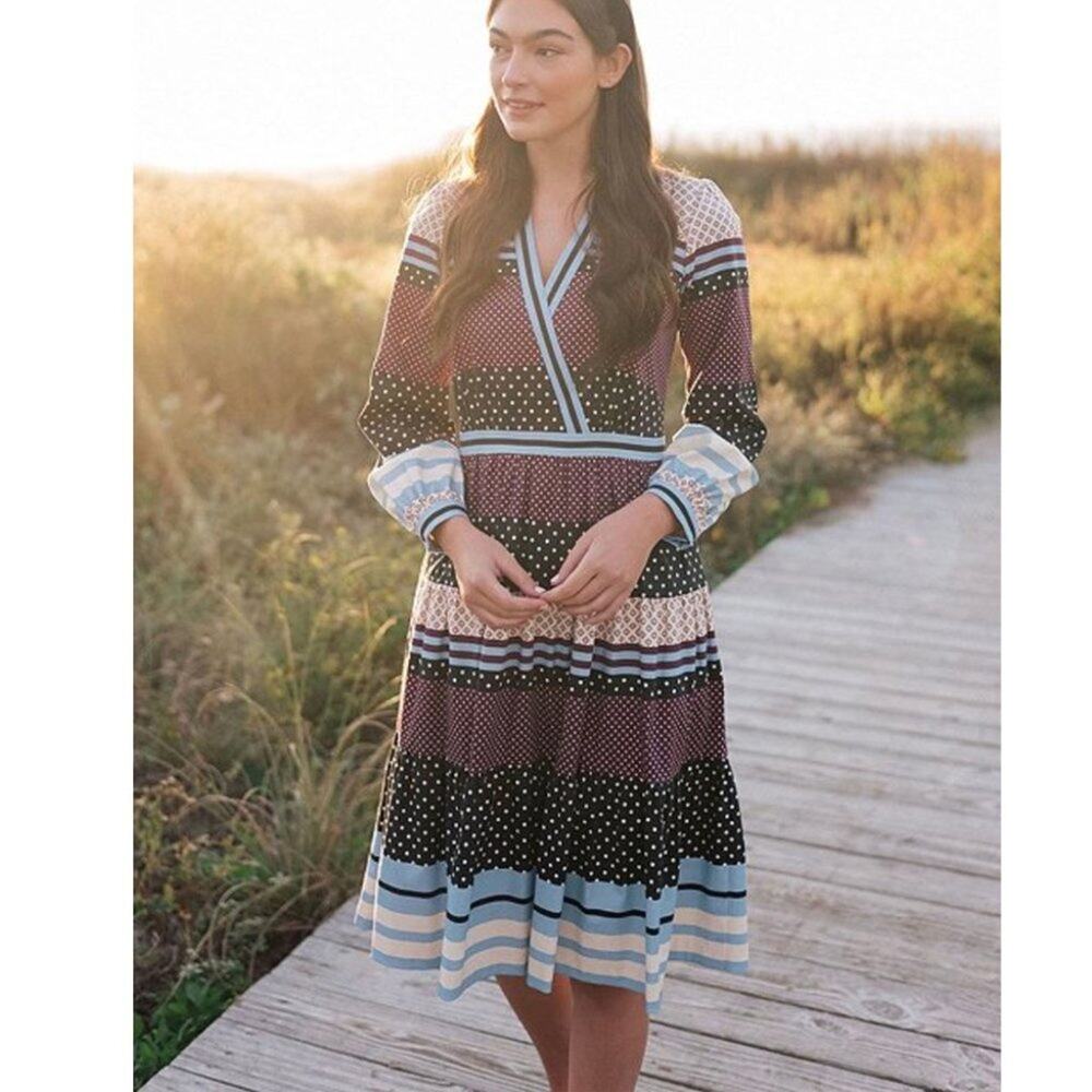 GAL MEETS GLAM 'Dakota' Striped Long Sleeve Dress US 8 NWT - Picture 2 of 8